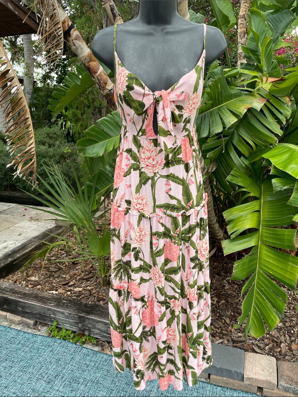Aqua Bendita floral Thai front slip dress with tiered ski skirt